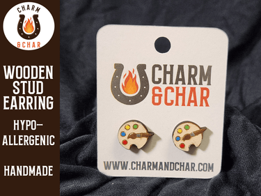 Paint Palette Wood Stud Earrings - Back to School Fashion Earring - Stud Earring - Charm and Char